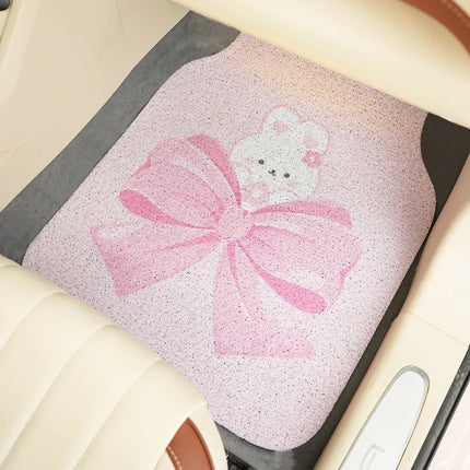 Tapis de sol de voiture avec nœud mignon - Design en anneau de soie anti-salissures et antidérapant