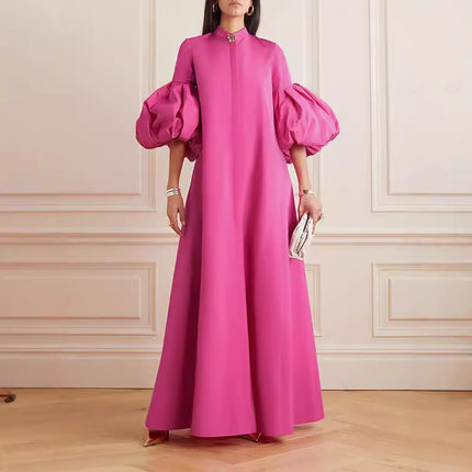 Robe longue de soirée à revers ample et couleur unie à fleurs