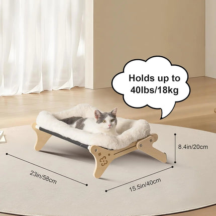 Hamaca de madera ajustable 2 en 1 para ventana de gato con cama suave