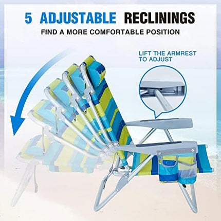 Adjustable 5-Position Lightweight Folding Beach Chair with Towel Bar - Wnkrs