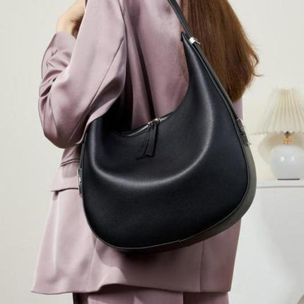 Sac bandoulière luxueux en cuir souple - Sac lune de grande capacité pour femme