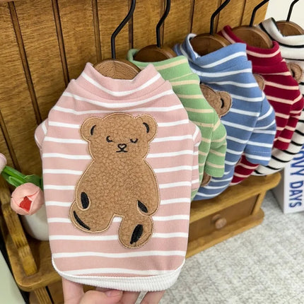 Sweat à capuche confortable à rayures en forme d'ours en peluche pour petits chiens et chats