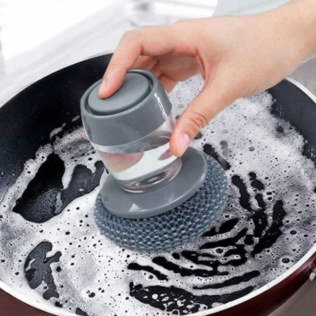 2-in-1 Kitchen Cleaning Brush with Soap Dispenser and Stainless Steel Scourer - Wnkrs