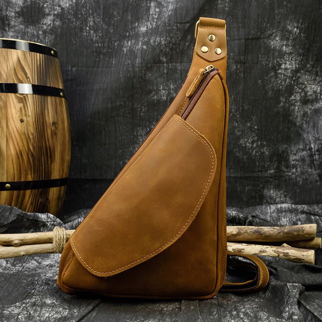 Bolso de pecho de cuero genuino de moda para hombre estilo retro
