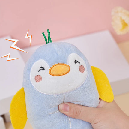 Peluche de pingüino que chirría para masticar