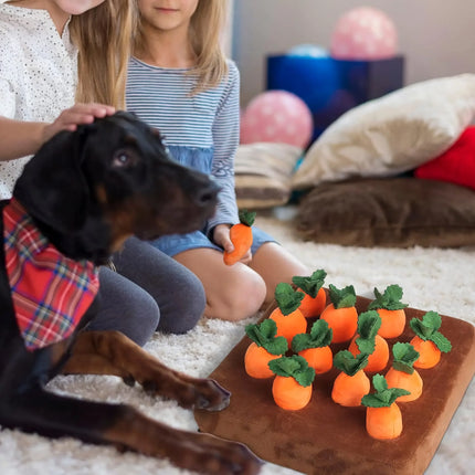 Juguete interactivo de peluche para perros con forma de granja de zanahorias