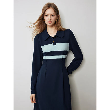 Vestido informal de rayas con cuello polo de otoño para mujer