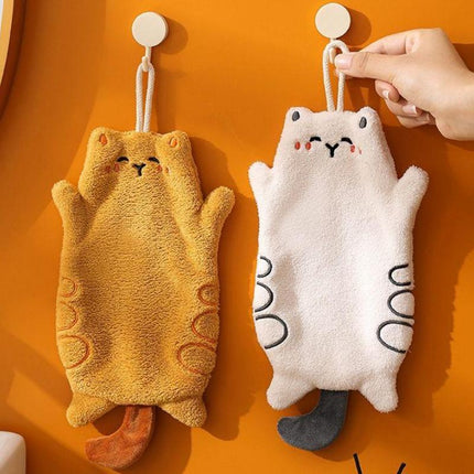 Serviette à main suspendue en microfibre à motif de chat mignon - Séchage rapide et douce pour les enfants