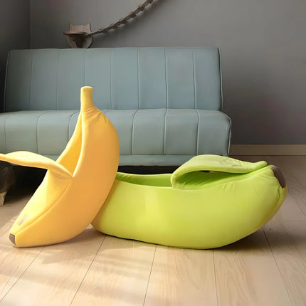 Cama blanda para mascotas con forma de plátano