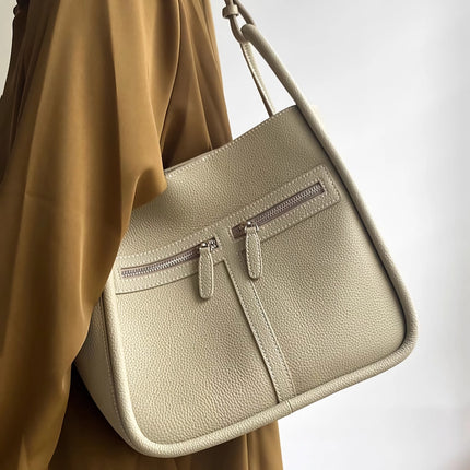 Sac seau en cuir véritable – Sac fourre-tout polyvalent à bandoulière et à main pour femme