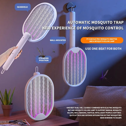 Raqueta eléctrica plegable para matar mosquitos con luz ultravioleta y trampa para moscas