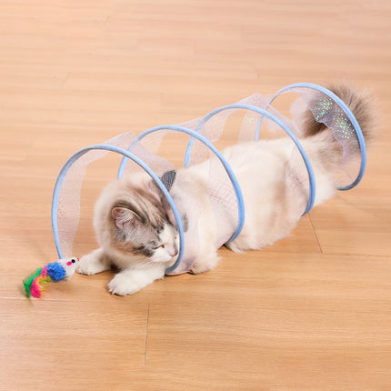 Túnel interactivo plegable para gatos con juguetes de plumas y ratón