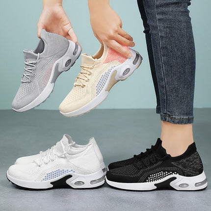 Lace-up Air Cushion Sneakers Women Flying Woven Breathable Casual Mesh Shoes Summer