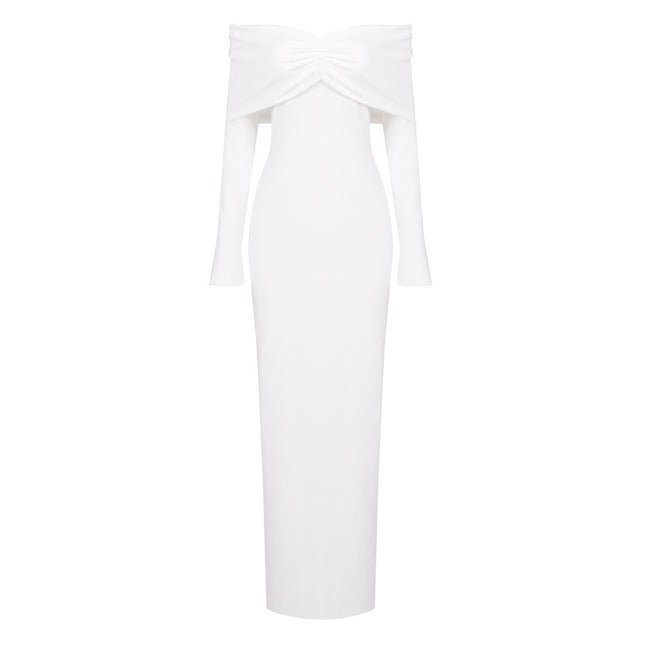 White Long Sleeve Off-the-shoulder Tube Top Pleating Long Skirt