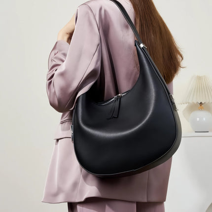 Sac bandoulière luxueux en cuir souple - Sac lune de grande capacité pour femme