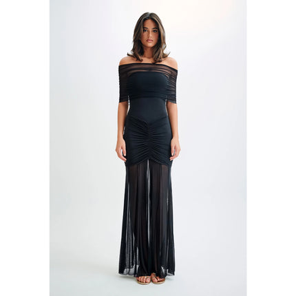 Robe longue sexy dos nu à épaules dénudées pour femme