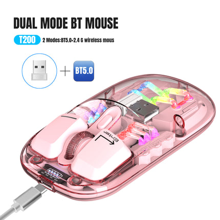 Ratón inalámbrico transparente de modo dual con retroiluminación RGB y batería recargable de 400 mAh