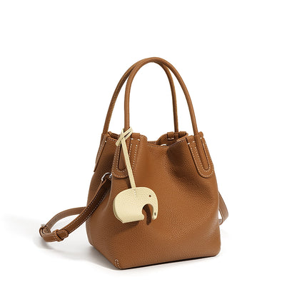 Sac seau rétro en cuir véritable pour femme – Sac à main décontracté à bandoulière et à bandoulière