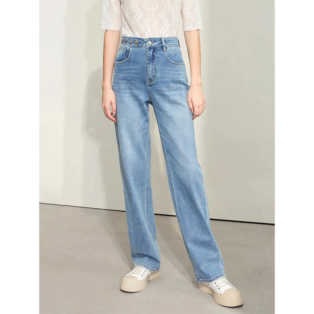 Pantalones vaqueros rectos retro minimalistas para mujer