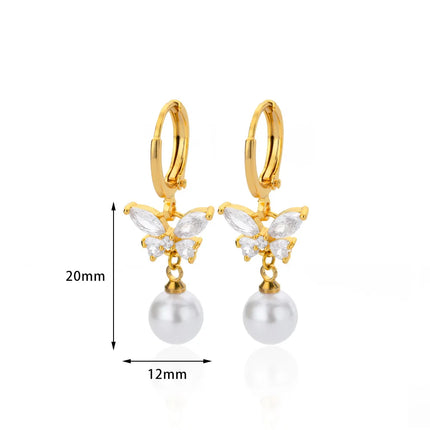 Butterfly Imitation Pearl Dangle Earrings - Trendy Stainless Steel Jewelry