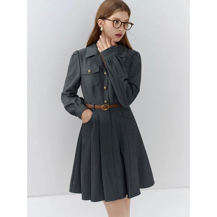 Robe de costume élégante grise avec ceinture pour femme de bureau