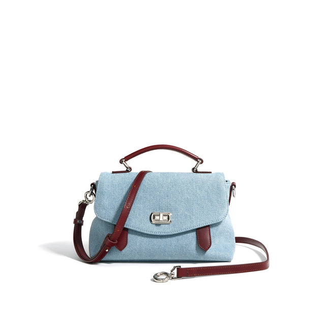 Sac à bandoulière style porte-documents pour femme en denim et cuir d'été - Sac fourre-tout léger et tendance