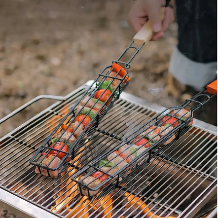 Jaula para barbacoa con mango de madera para exteriores