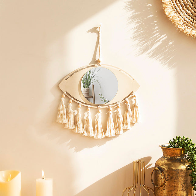 Miroir décoratif mural en macramé style boho