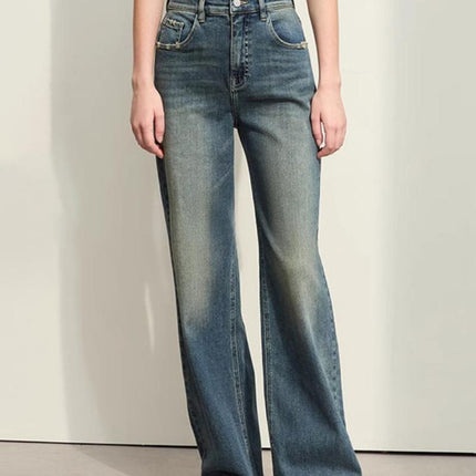 Minimalist Retro Washed Denim Jeans for Spring