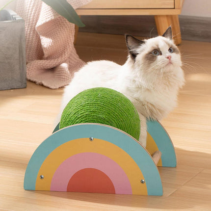 Roue à gratter en bois et sisal pour chat avec boule de capture