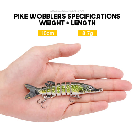 Leurre de pêche Crankbait Mini Pike 10 cm 8,7 g - Leurre artificiel à immersion lente pour brochet, bar et plus encore