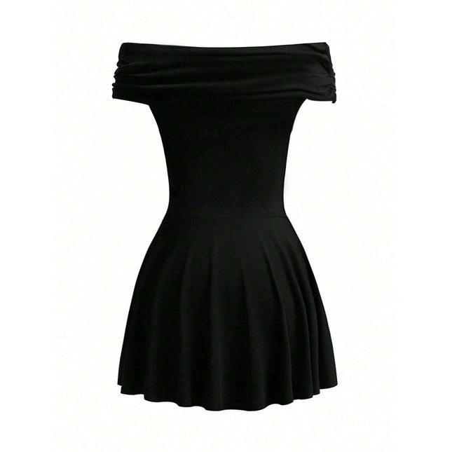 Vestido de moda con hombros descubiertos y falda de cintura alta con cuello descubierto de Pure Desire