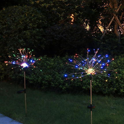 Luces solares para fuegos artificiales, paquete de 2, impermeables para exteriores, 200 LED, luces de bengala con forma de estrella de 8 modos