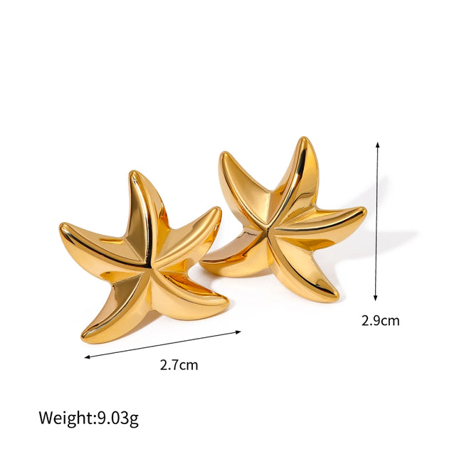 Exquisitos pendientes de estrella de mar con pentagrama geométrico de acero inoxidable de 18 quilates