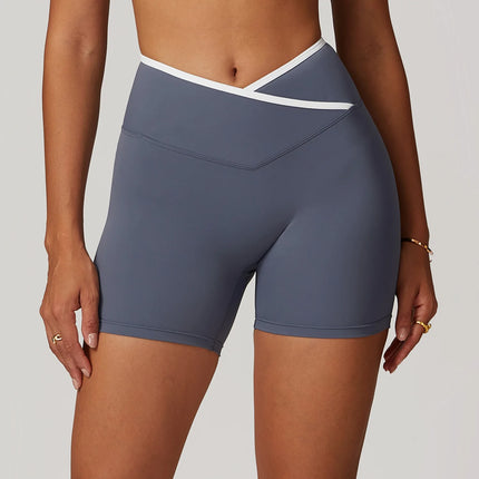 Short de yoga et de sport taille haute pour femme avec taille en V