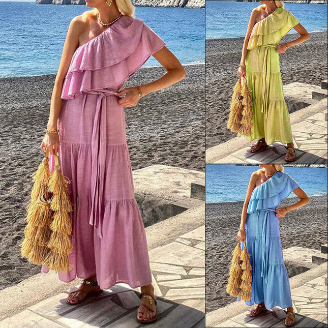 One-Shoulder Ruffle Dress in Pink or Sky Blue