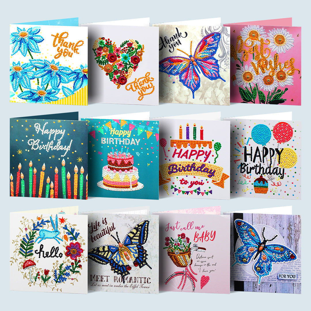 Birthday Card Thank You Card DIY Dot Diamond Blessing Card 5D Diamond Painting