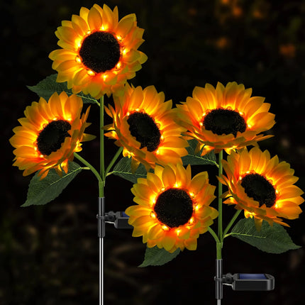 Lot de 2 lampes solaires de jardin en forme de tournesol – Lampes décoratives extérieures pour patio et jardin