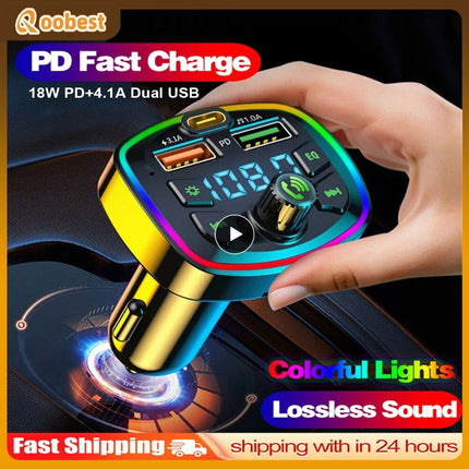 Bluetooth 5.0 Car FM Transmitter with Dual USB PD Charging & LED Backlit MP3 Player - Wnkrs