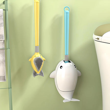 Cepillo de baño de silicona con diseño de ballena y soporte para pared