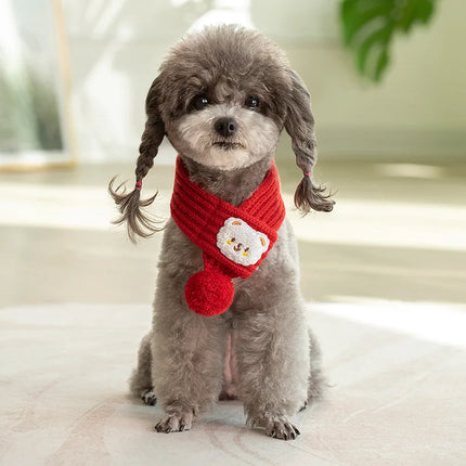 Écharpe tricotée pour chien avec pompon duveteux - Bandana cache-cou d'hiver pour animaux de compagnie