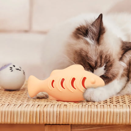 Jouet en silicone en forme de poisson et d'herbe à chat avec fuite de nourriture