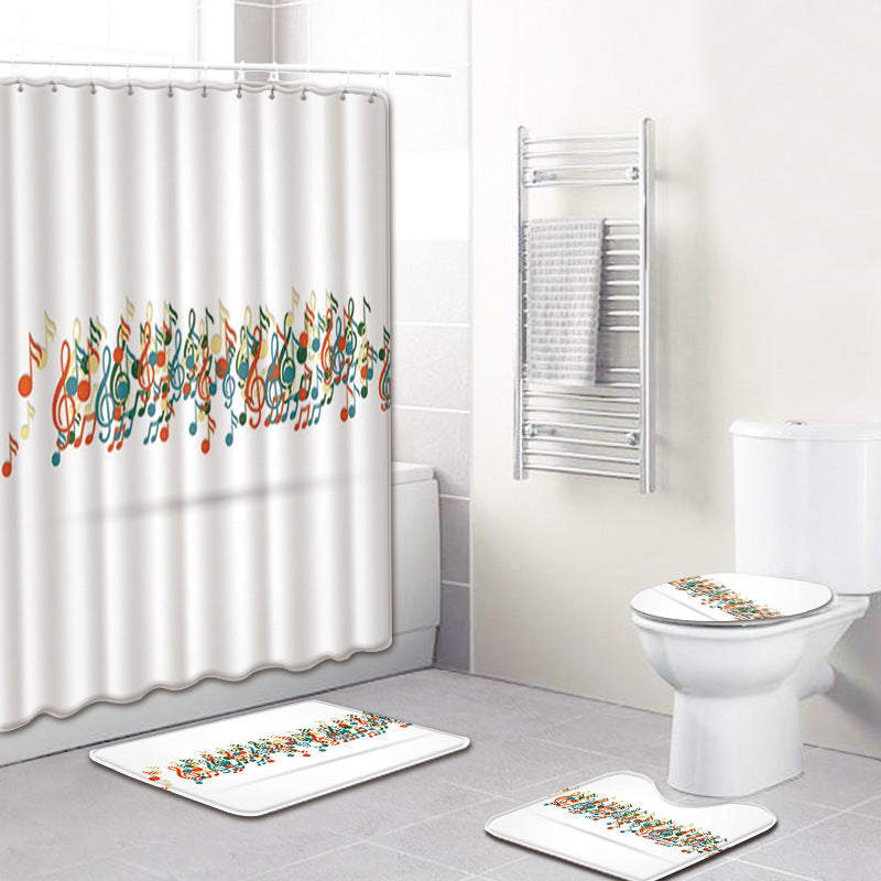 Music Note Music Color Bathroom Carpet Shower Curtain Personality Water-absorbent Non-slip Mat Four-piece