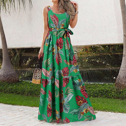 Vestido casual con cinturón estampado