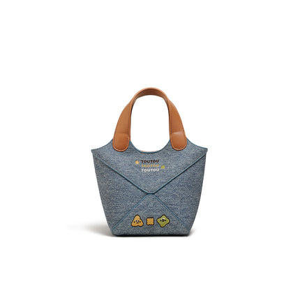 Charming Canvas Bucket Bag with Embroidered Cheese Design