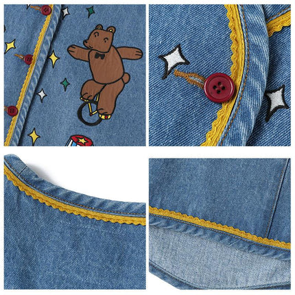 Veste sans manches en denim à motif de dessin animé pour adolescents