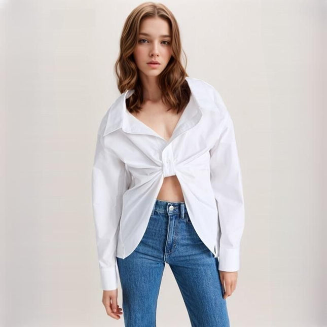 Chic Patchwork Folds Casual Loose Blouse - Wnkrs
