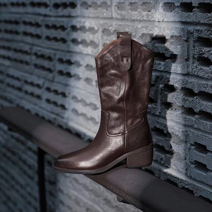 Bottes de cowboy élégantes en cuir marron pour femmes