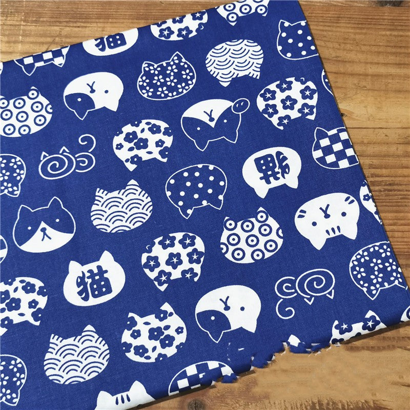 Blue Bottom Japanese Style Zephile Charm Cat Shiba Inu Cotton Twill Cloth Handmade Bag Bathrobe Pet Fabric