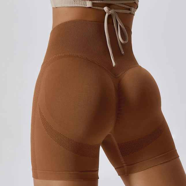 Pantalones cortos deportivos de cintura alta sin costuras para mujer: yoga, fitness y ciclismo